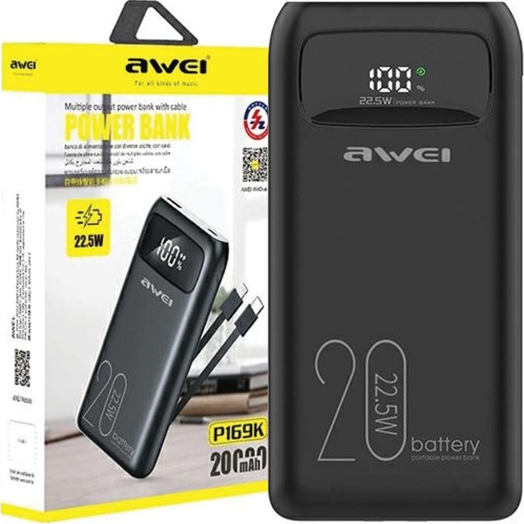 Awei Powerbank P169K 20000Mah 22.5W Schwarz/Schwarz Display Produktbild 