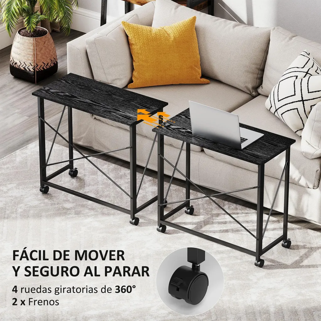 Table d'ordinateur pliable noire 80x40 cm - Bureau d'appoint mobile bois - 4