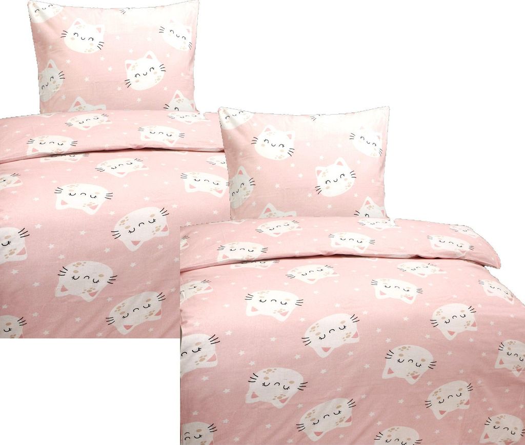 Hochwertige Baumwolle Bettwäsche Katzen Rosa 135x200 Produktbild 