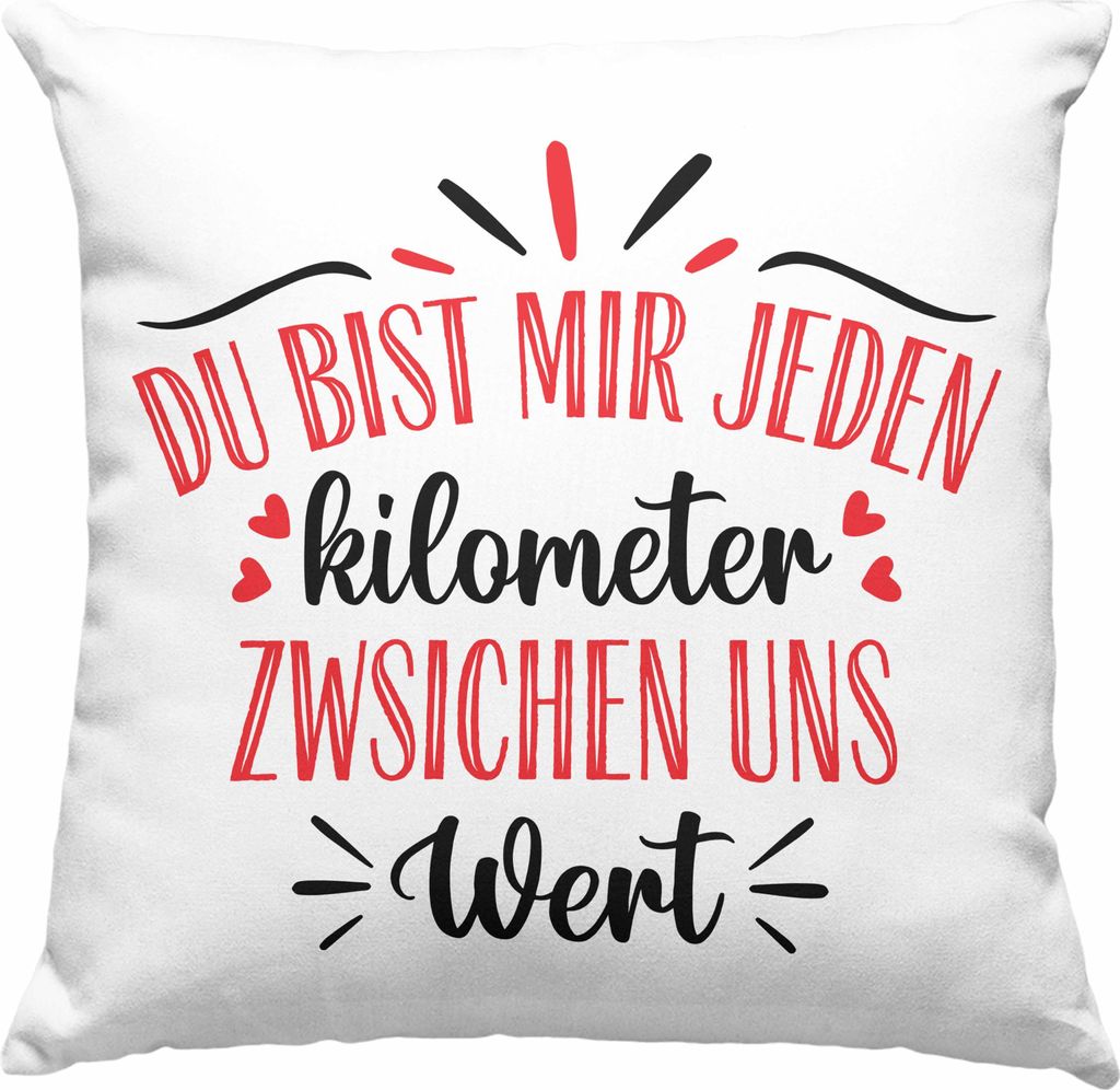 Trendation - Fernbeziehung Geschenk für Ihn Sie Deko-Kissen mit Füllung 40x40 mit Spruch Valentinstag Geburtstag Geschenk Freund (Blau)