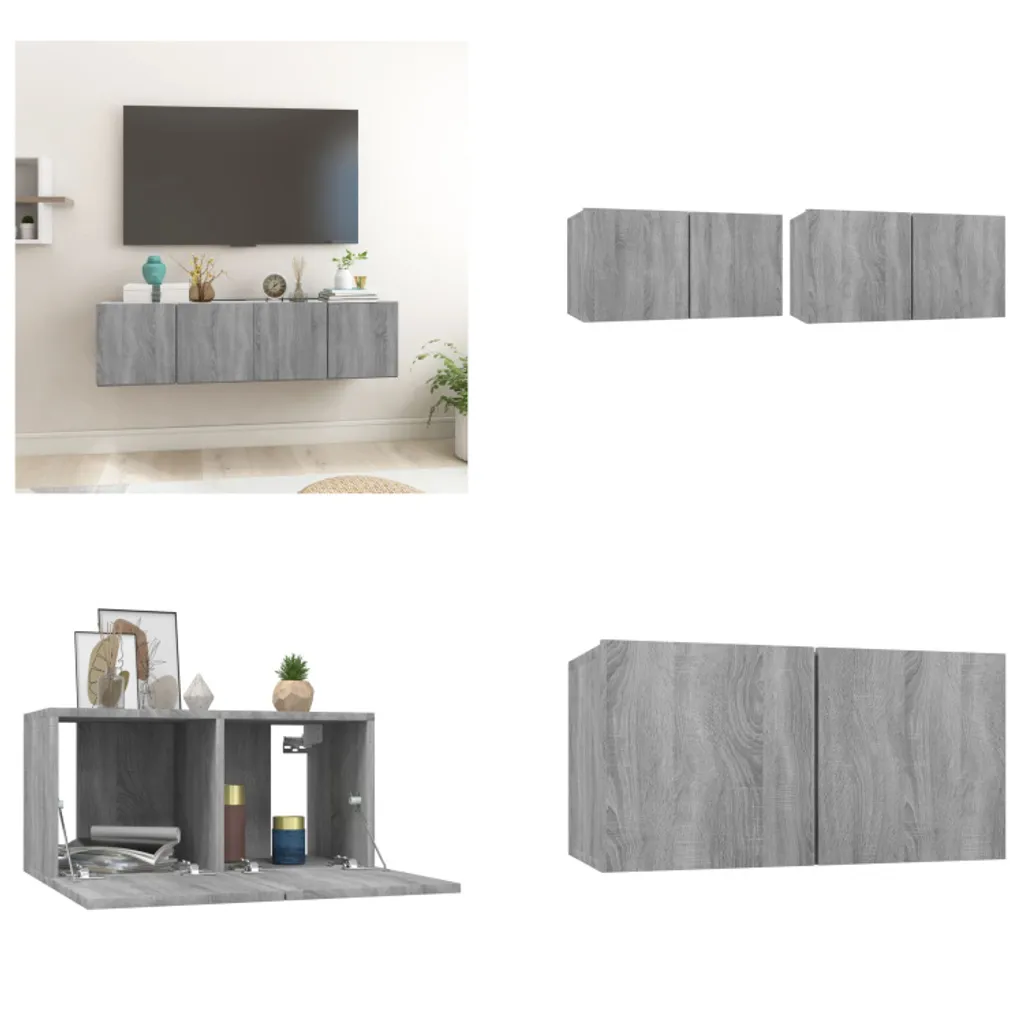 Mobile Porta TV Sospeso Grigio Sonoma vidaXL 2 pz 60x30 cm Arredo Moderno