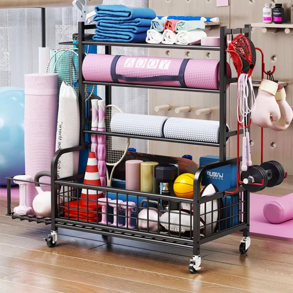 Blacksmith 4-Ebenen Extra Großer Hantelständer, Schwerlast Gewichtshalter mit Rollen & Haken, Fitnessgeräte-Organizer, Schwarz, 101×39.6×96cm