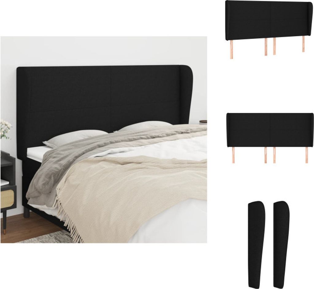 vidaXL Kopfteil mit Ohren Schwarz 183x23x118/128 cm Stoff - Kopf- & Fußenden
