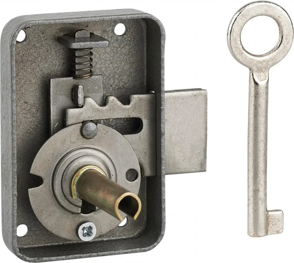 Serrure de meuble Paris Thirard gauche axe 25mm 50x70mm grise à clé