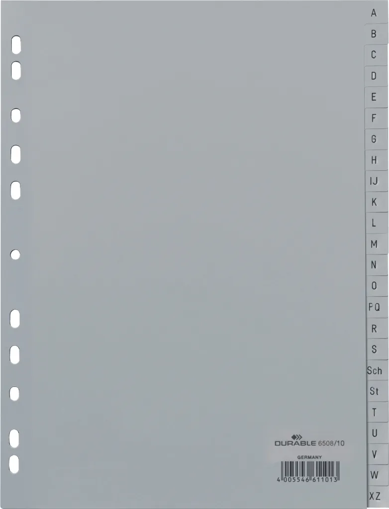 Durable 6508-10 Intercalaires A-Z A4 en Plastique Gris - Lot de 10 Jeux