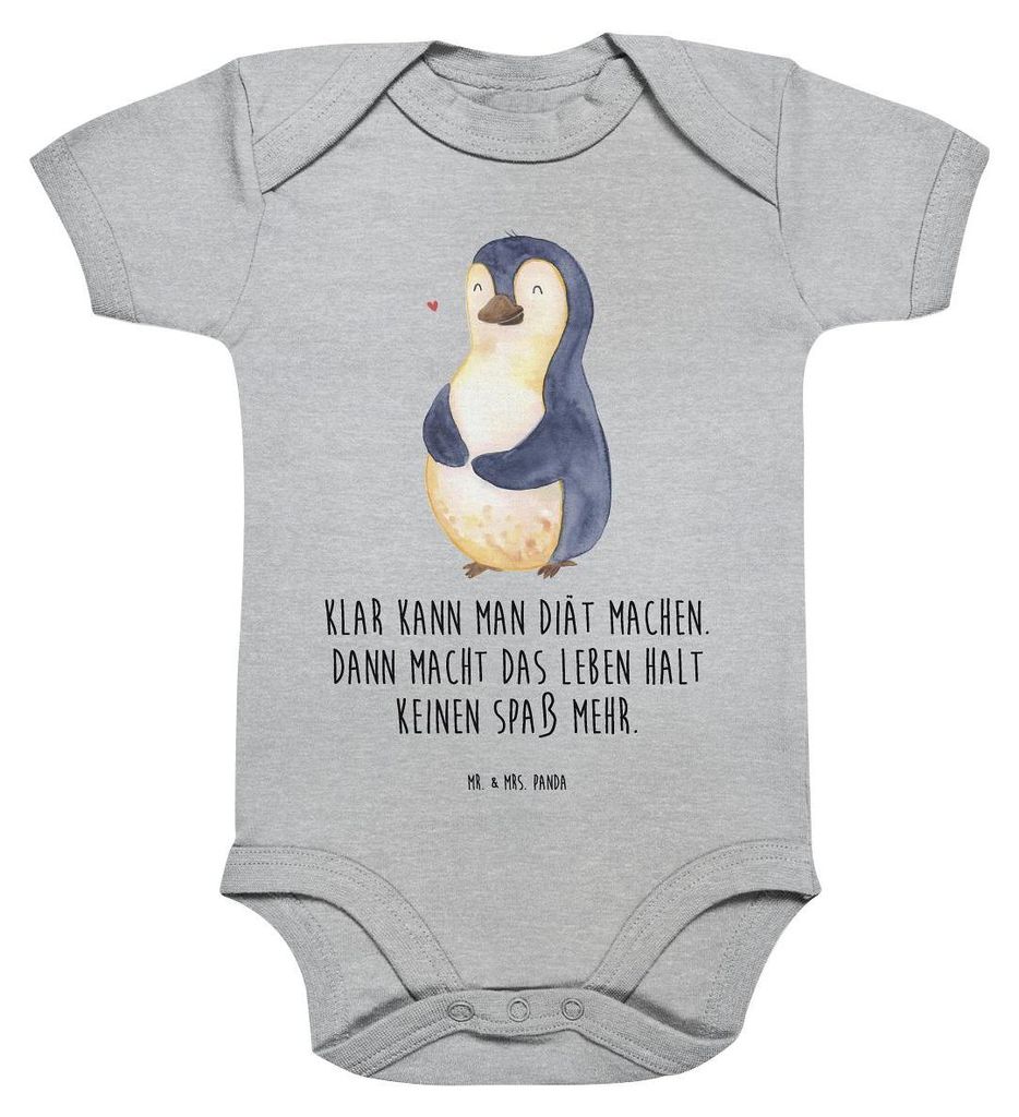 Mr. & Mrs. Panda Einteiler Pinguin Diät 3. - 6. Monat - Heather Grey - Geschenk, babykleidung body, Abnehmen, Strampler, Babybody, glücklich, bab...
