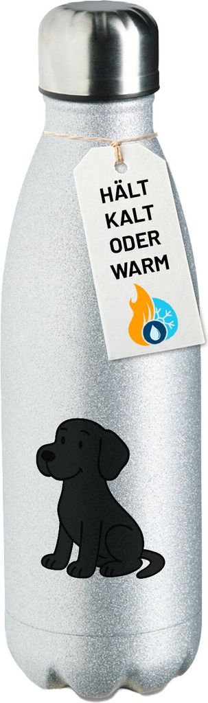 Huuraa Trinkflasche schwarzer Labrador Retriever Black Labi Comic 500ml Silver Edelstahl Wasserflasche Trinkflasche Geschenkidee