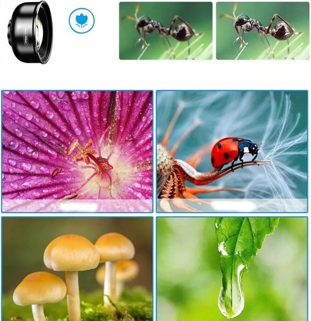 Objectif macro 100mm smartphone HD Apexel APL-HB100FL23 éclairage LED