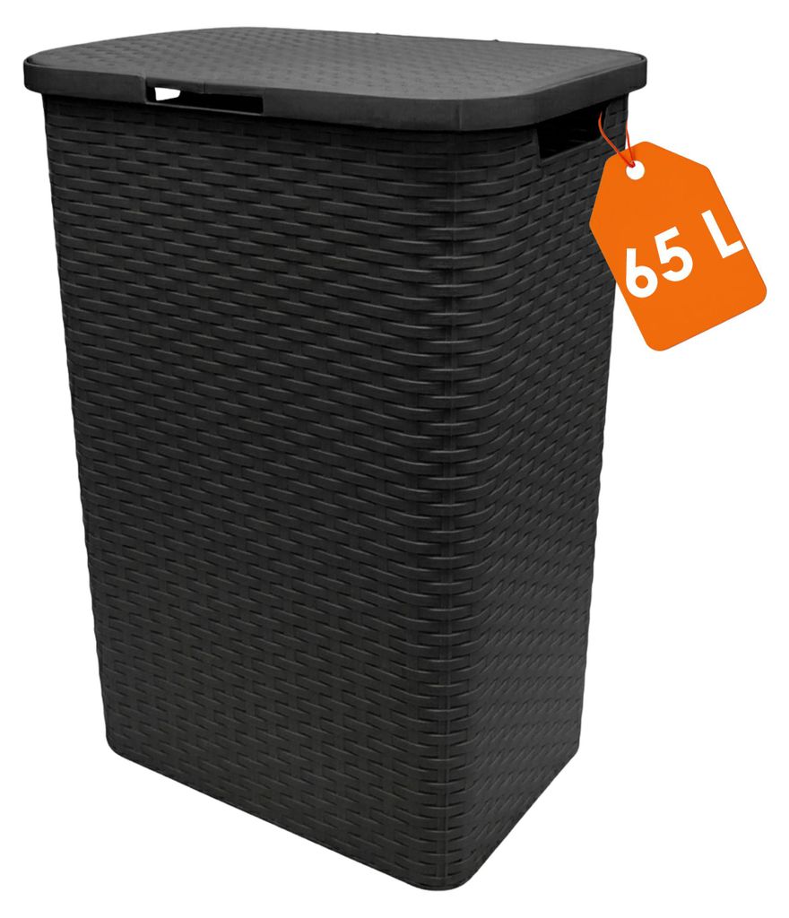 Panier à linge en plastique anthracite avec couvercle Image du produit 
