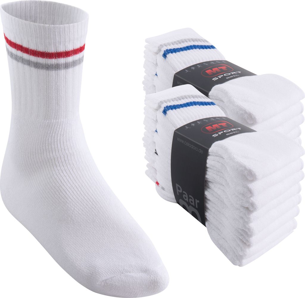 MT Sport- und Freizeitsocken für Damen und Herren (16 Paare) - Tennissocken - weiß bunt gestreift