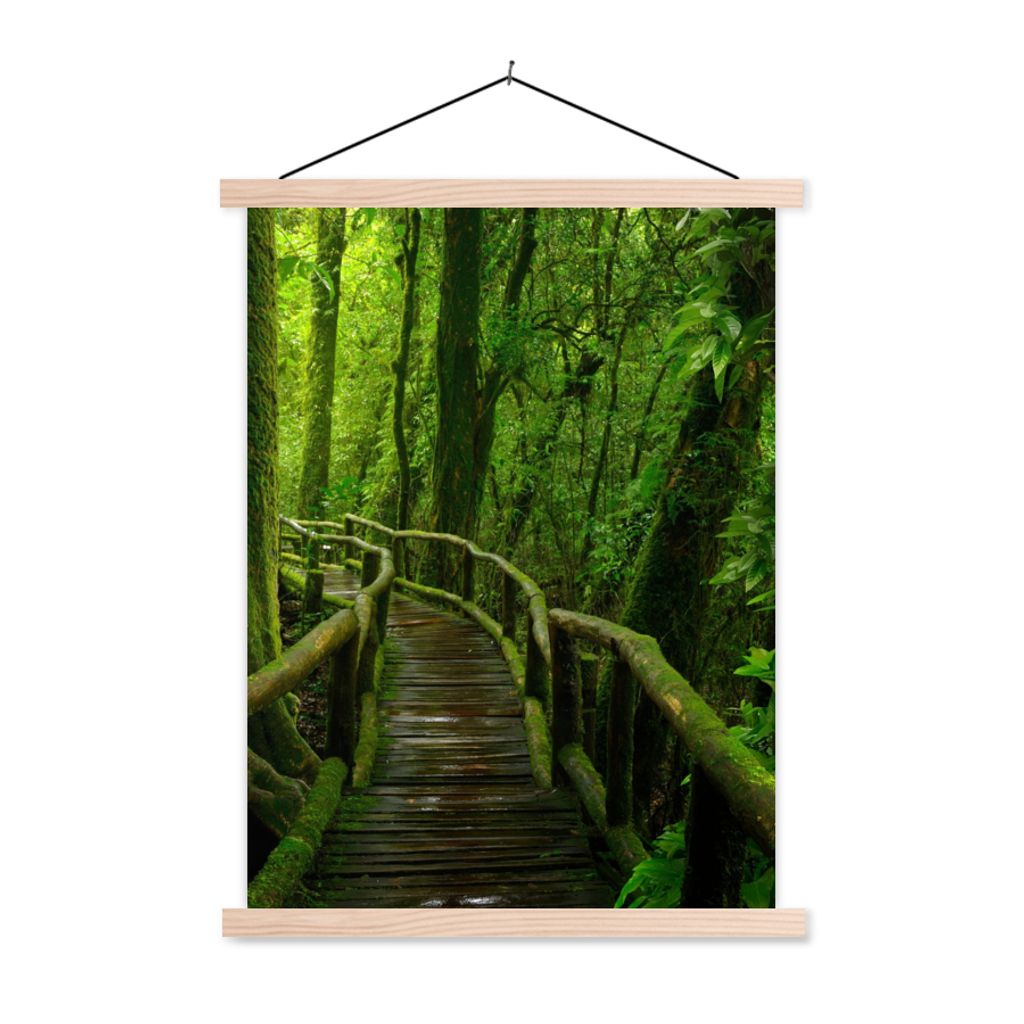 MuchoWow Textilposter Dschungel - Brücke - Moos - Natur - Tropisch 40x53 cm mit holzfarbenen Rahmen - Schlafzimmer