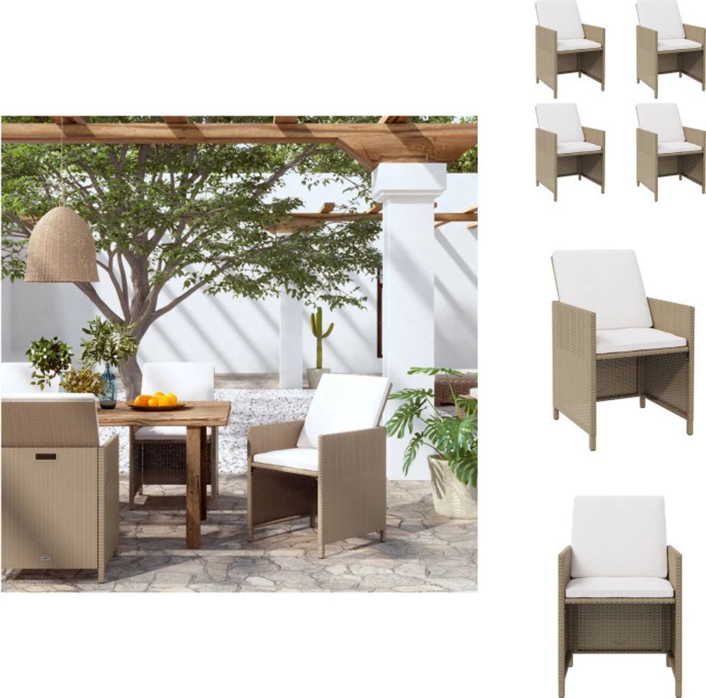vidaXL Gartenstühle mit Kissen 4 Stk. Poly Rattan Beige - Gartenstühle