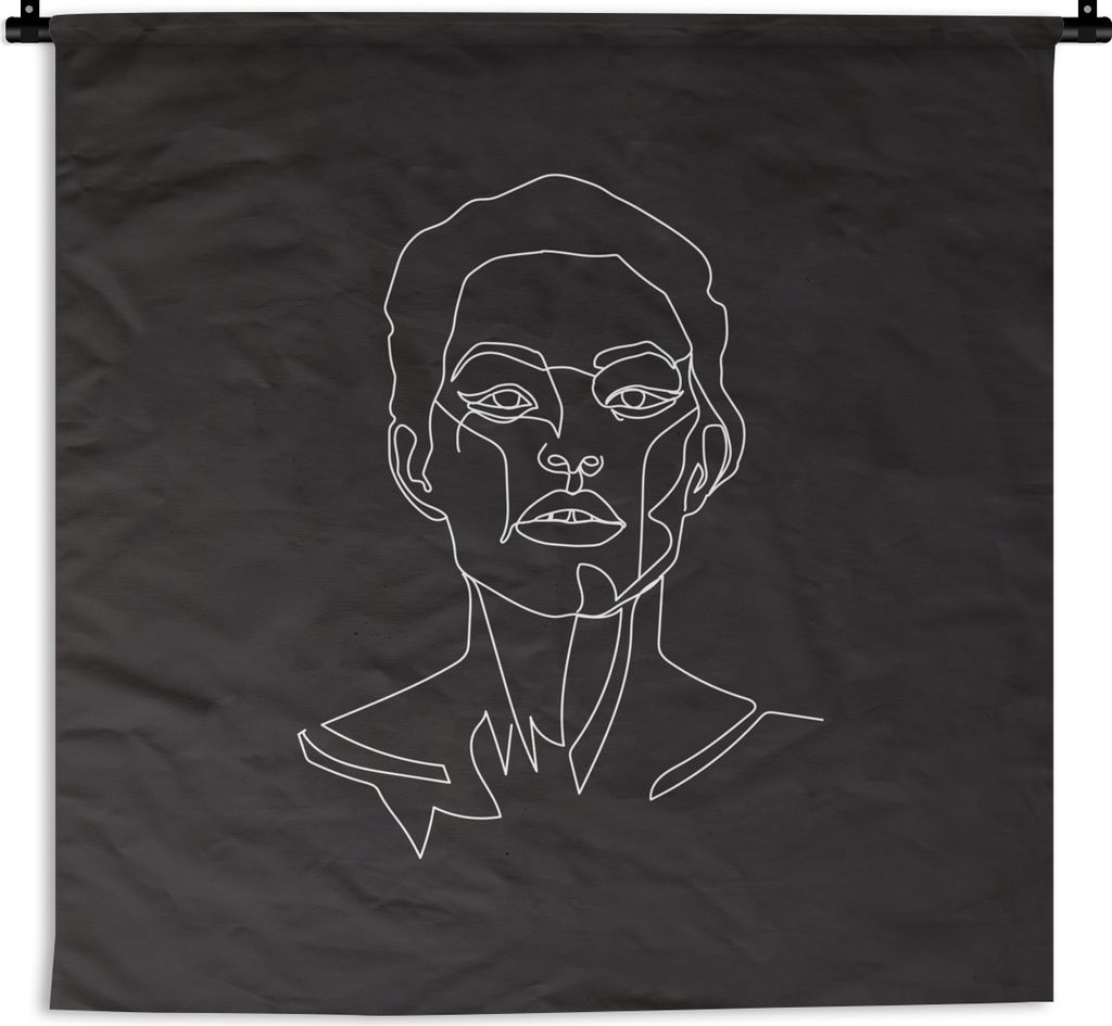 MuchoWow Wandteppich Wandbehang Strichzeichnung - Frau - Kopf 120x120 cm Tapisserie Dekoration Wandtuch - Modern - Baumwollgewebe