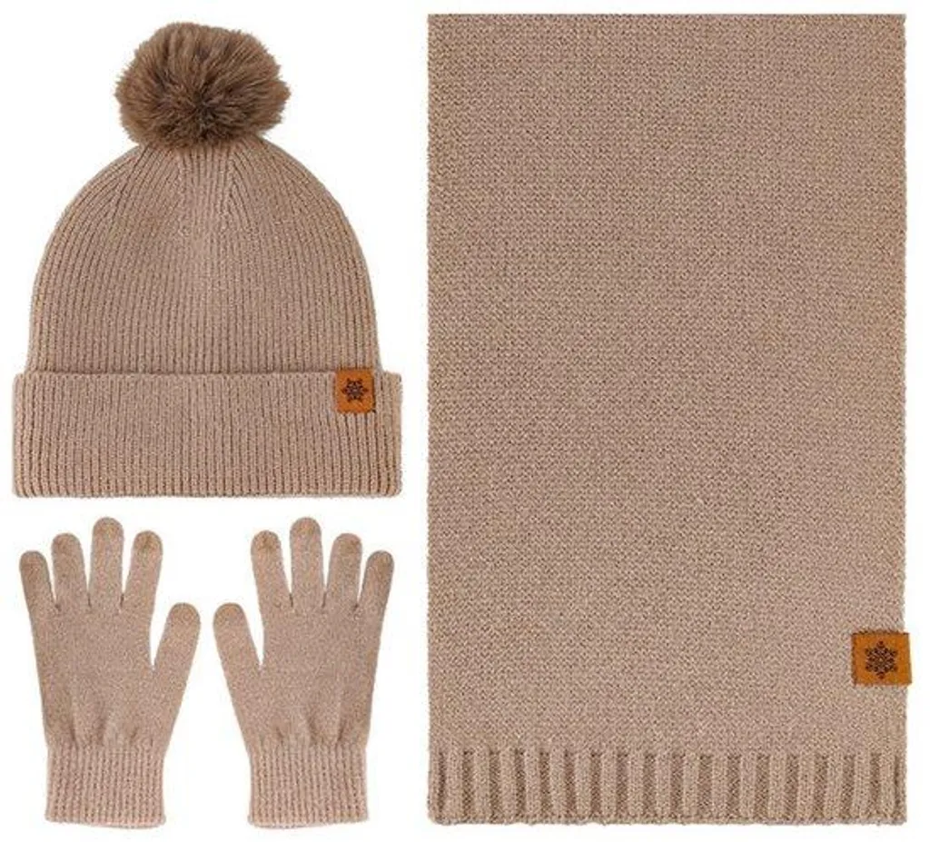 Ensemble d'hiver femme 3 pièces kaki en maille douce, taille unique
