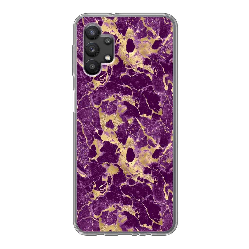 MuchoWow Handyhülle Schutzhülle Hülle für Samsung Galaxy A32 5G Gold - Luxus - Marmor - Muster Silikon Softcase Handy Hülle - Softcase