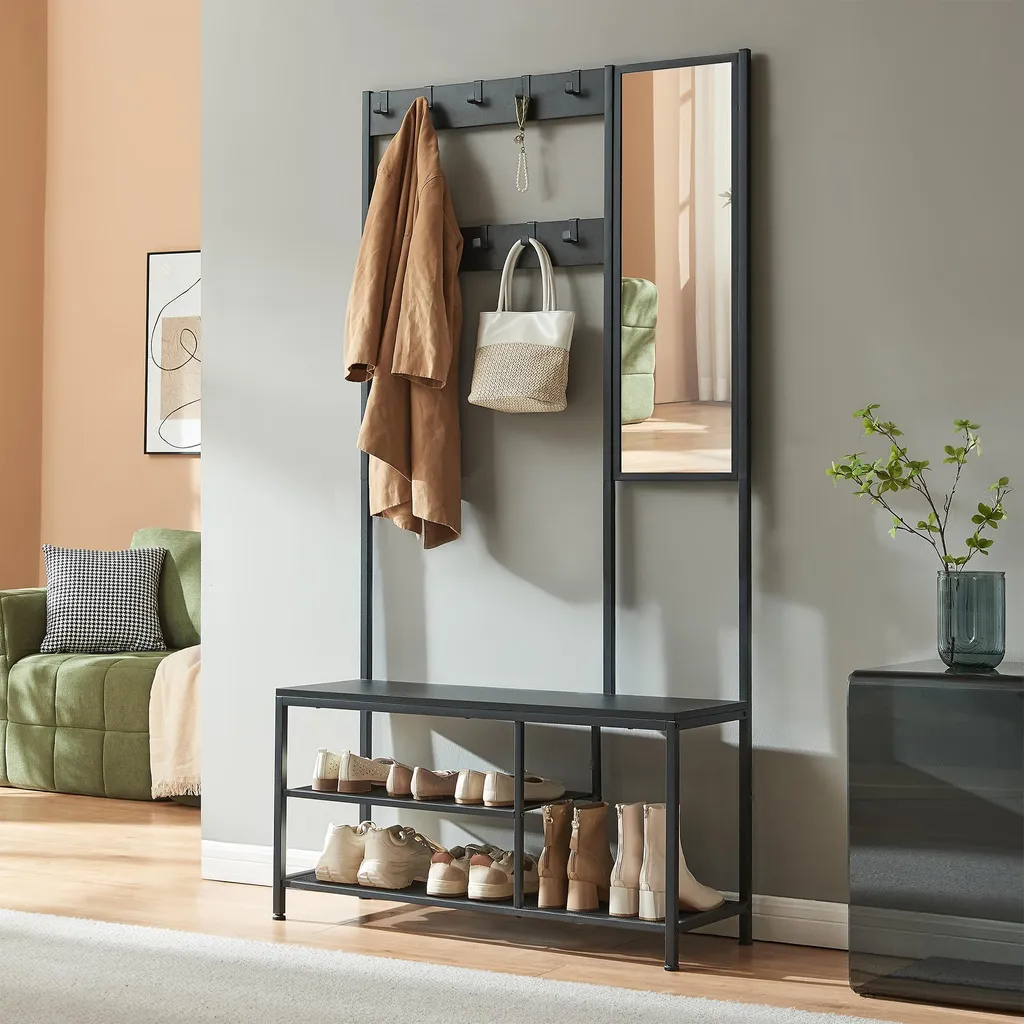 Penderie Napinerg avec miroir, banc et étagère à chaussures 185x98x34 cm