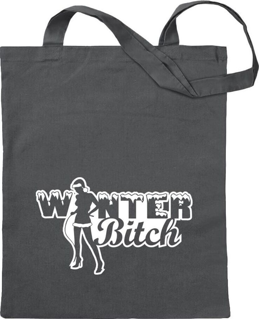 Kiwistar - Baumwolltasche - stahlgrau - Winter Bitch Design 1 - Tragetasche Stoffbeutel Umhängetasche langer Henkel