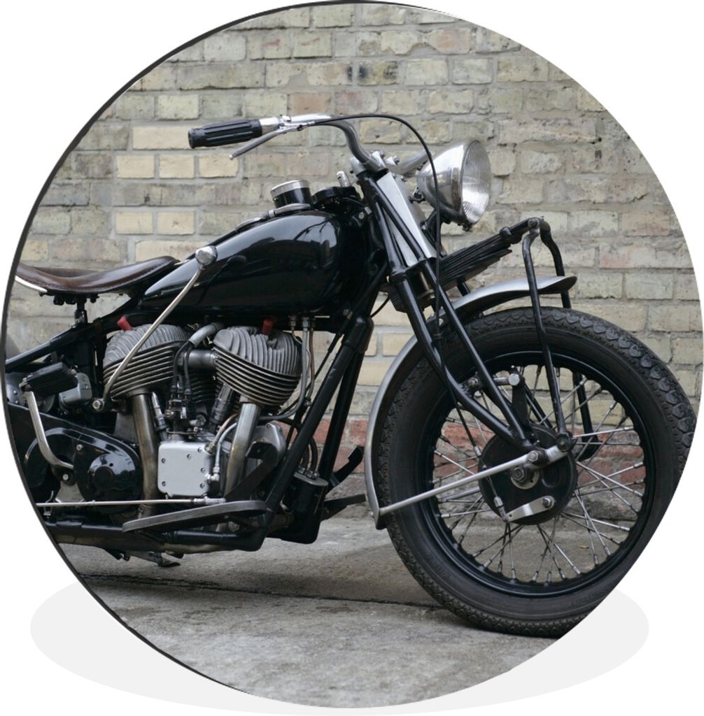 MuchoWow Aluminium Wandkreis Motorrad - Schwarz - Vintage Ø 30 cm Wanddeko Modern Wohnzimmer - Wand Bild - Wohnzimmer - Runde Bilder - Alubilder...