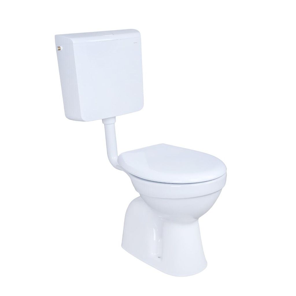 Belvit Dusch-WC Komplettset mit Bidet-Funktion senkrechter Bodenabgang mit Geberit AP110 Aufputz-Spülkasten und Softclose WC-Sitz Weiß