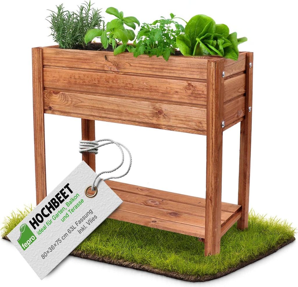 Fepro® Holz-Hochbeet 63L mit Ablage & Vlies – Blumenkasten Produktbild 