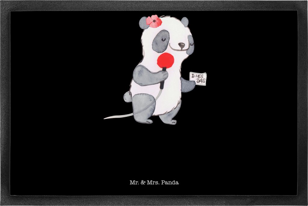 Mr. & Mrs. Panda fußmatte Sportreporterin Herz 50 x 75 cm - Schwarz - Geschenk, Fußabtreter, abstreifer, Outdoor-Matte, Schuhabstreifer, Schmutzf...