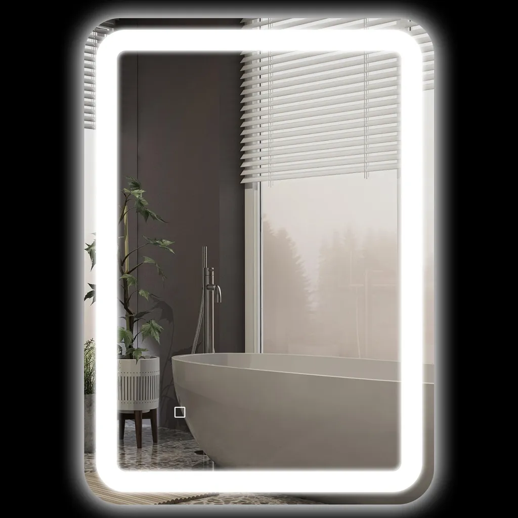 Miroir Mural LED 50x70 cm avec Fonction Mémoire et Système Anti-buée