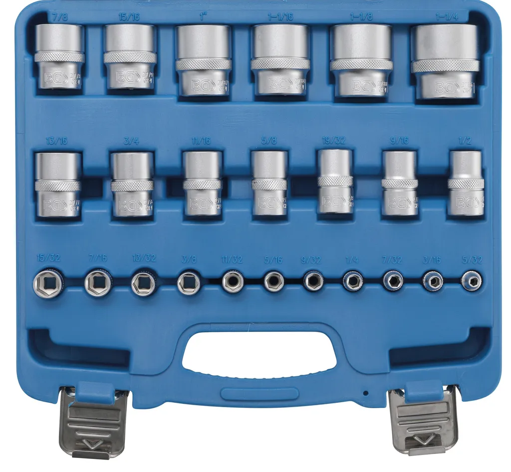 Coffret de douilles 24 pièces en pouces pour cliquet 1/4" et 1/2" BGS