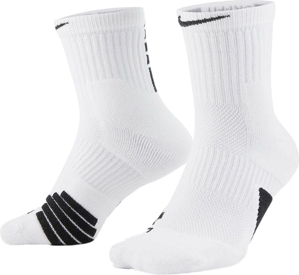 NIKE Elite Mid Basketball Sport-Socken mit Dri-FIT Fitness-Strümpfe mit extra Cushioning SX7625-100 Weiß, Größe:46-50