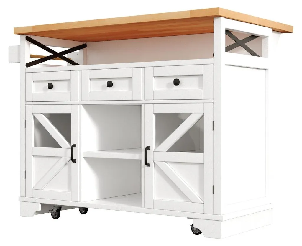 Chariot de service avec table rabattable, éclairage LED, 3 tiroirs blancs - 14