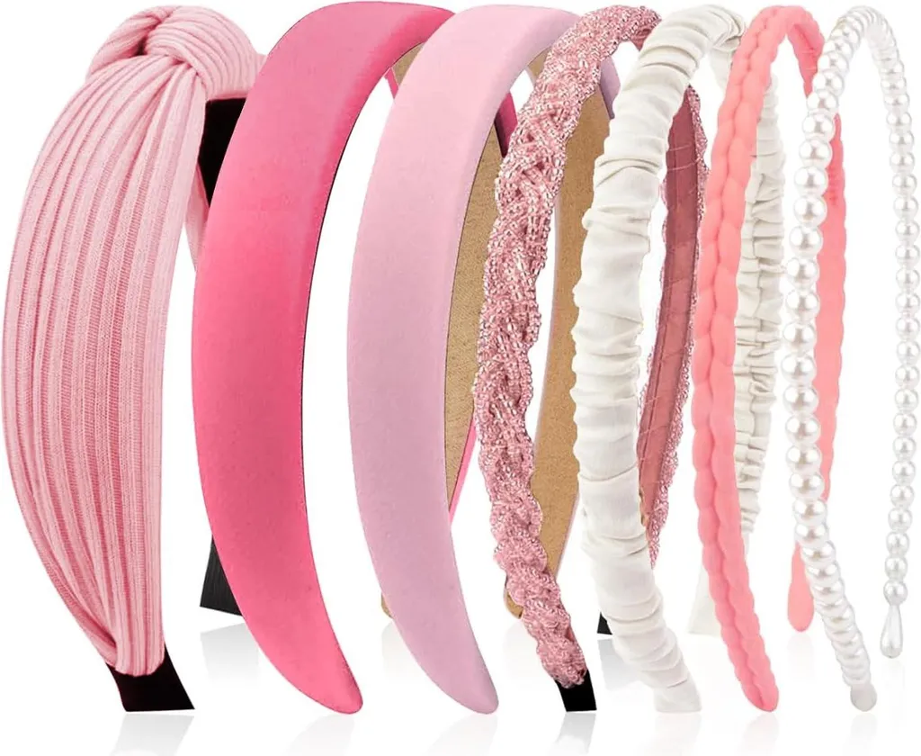 Kotkiddy Lot de 7 Serre-têtes Perles Rose pour Femme et Fille Élégant
