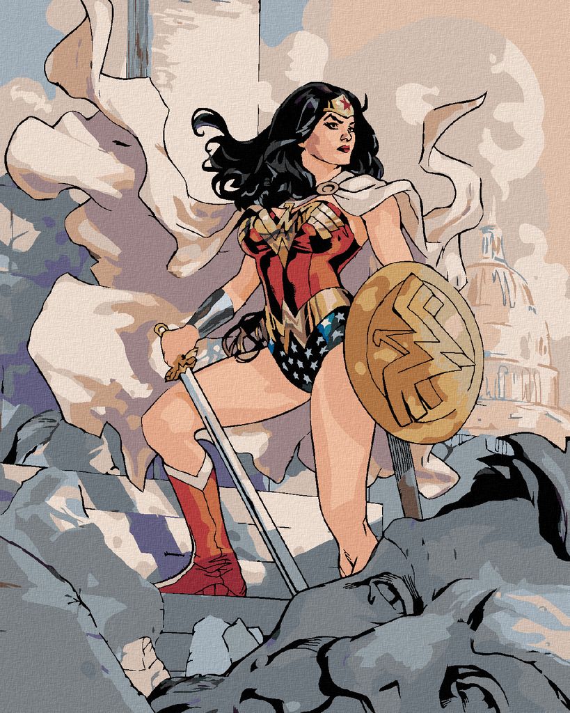 Zuty - Malen nach Zahlen - WONDER WOMAN UND RUINE, 40x50 cm, ohne Keilrahmen