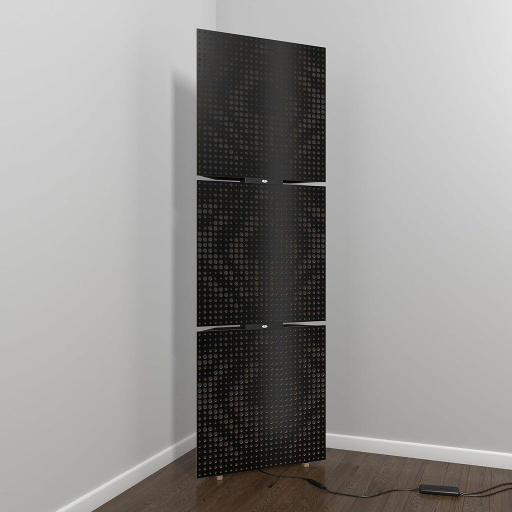 3er-Pack– Akustik-Bassfallen „UNIVERSE“ mit Stehlampe | Mobiler Akustik-Eckständer mit LED-RGB-Hintergrundbeleuchtung | 150x50x15cm |Sonoma