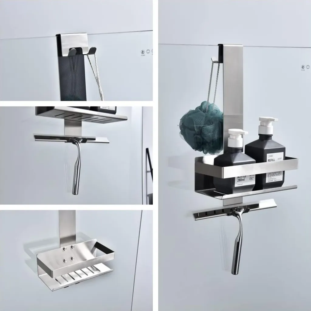 Étagère de douche Inox anti-rouille avec crochets - Finition chromée