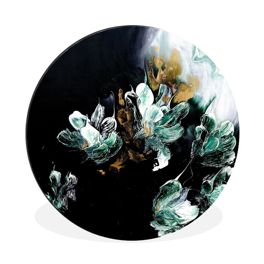MuchoWow Aluminium Wandkreis Malerei - Farbe - Schwarz - Blau Ø 30 cm Wanddeko Modern Wohnzimmer - Wand Bild - Wohnzimmer - Runde Bilder - Alubi...