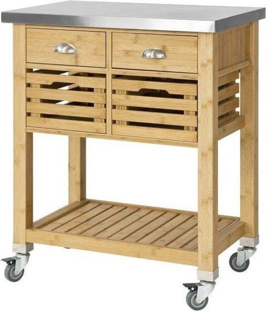 Edelstahl-Bambus-Serveerwagen 73x46x93cm
