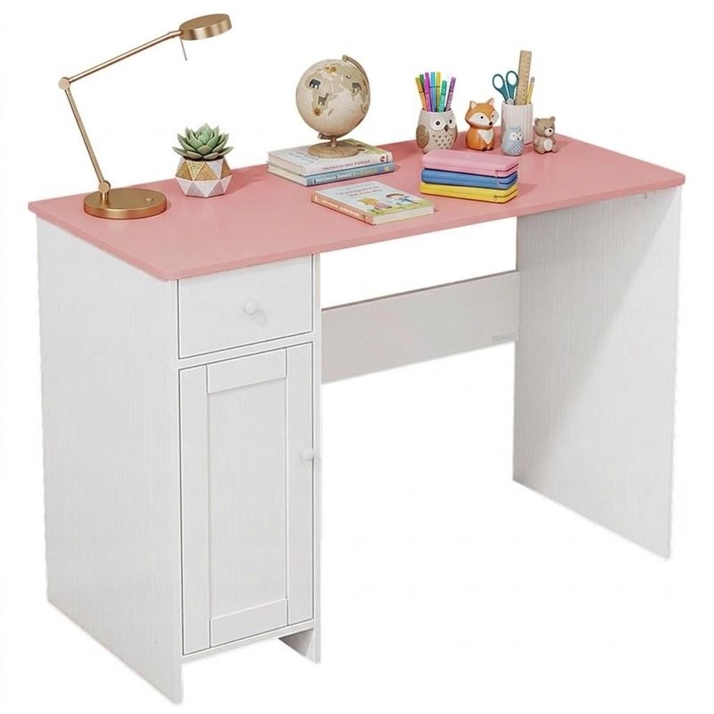 Weisses Schreibtisch Mit Schublade Und Schrank Für Mädchen Produktbild 