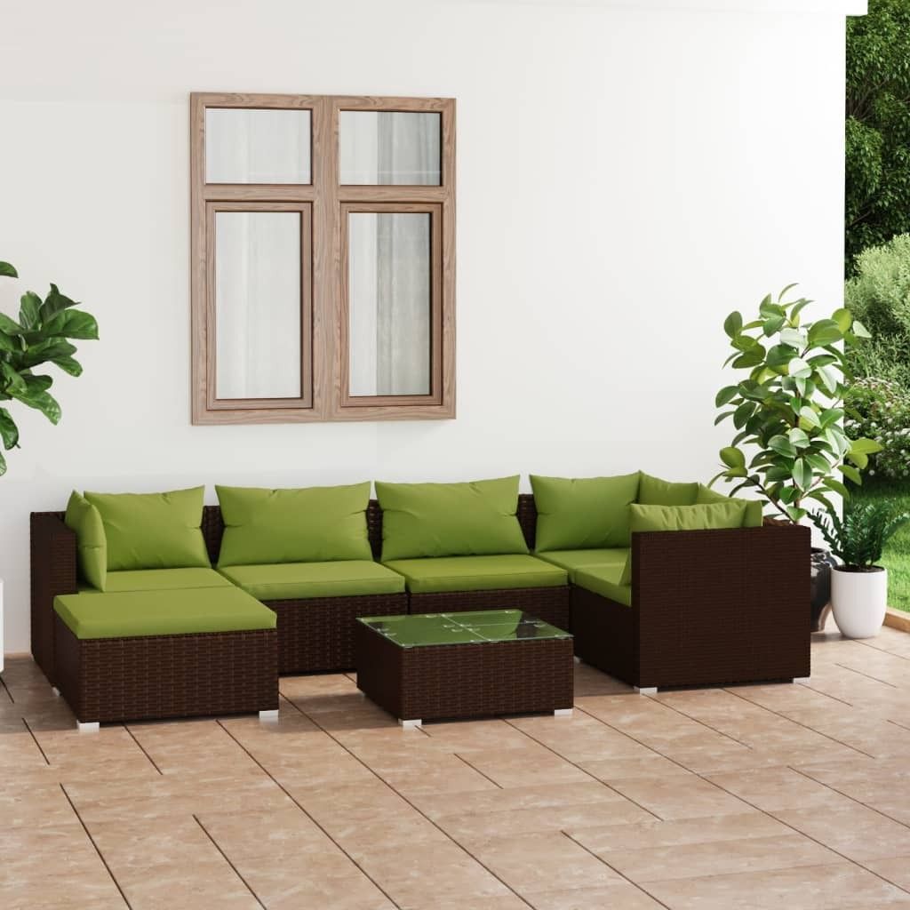 The Living Store 7-tlg. Garten-Lounge-Set mit Kissen Poly Rattan Braun