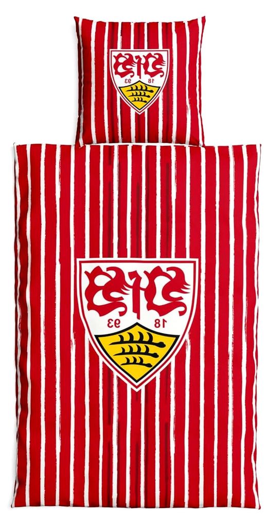 VfB Stuttgart Bettwäsche Set, gestreift, mehrfarbig, 135x200 cm & 80x80 cm, Fanprodukt