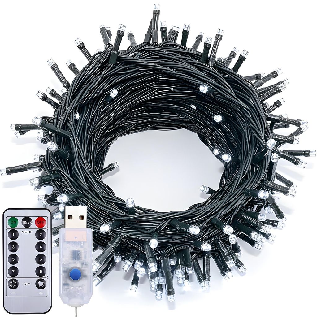 10M 100 LED Lichterkette USB Weiß Mit Fernbedienung 8 Modi Produktbild 
