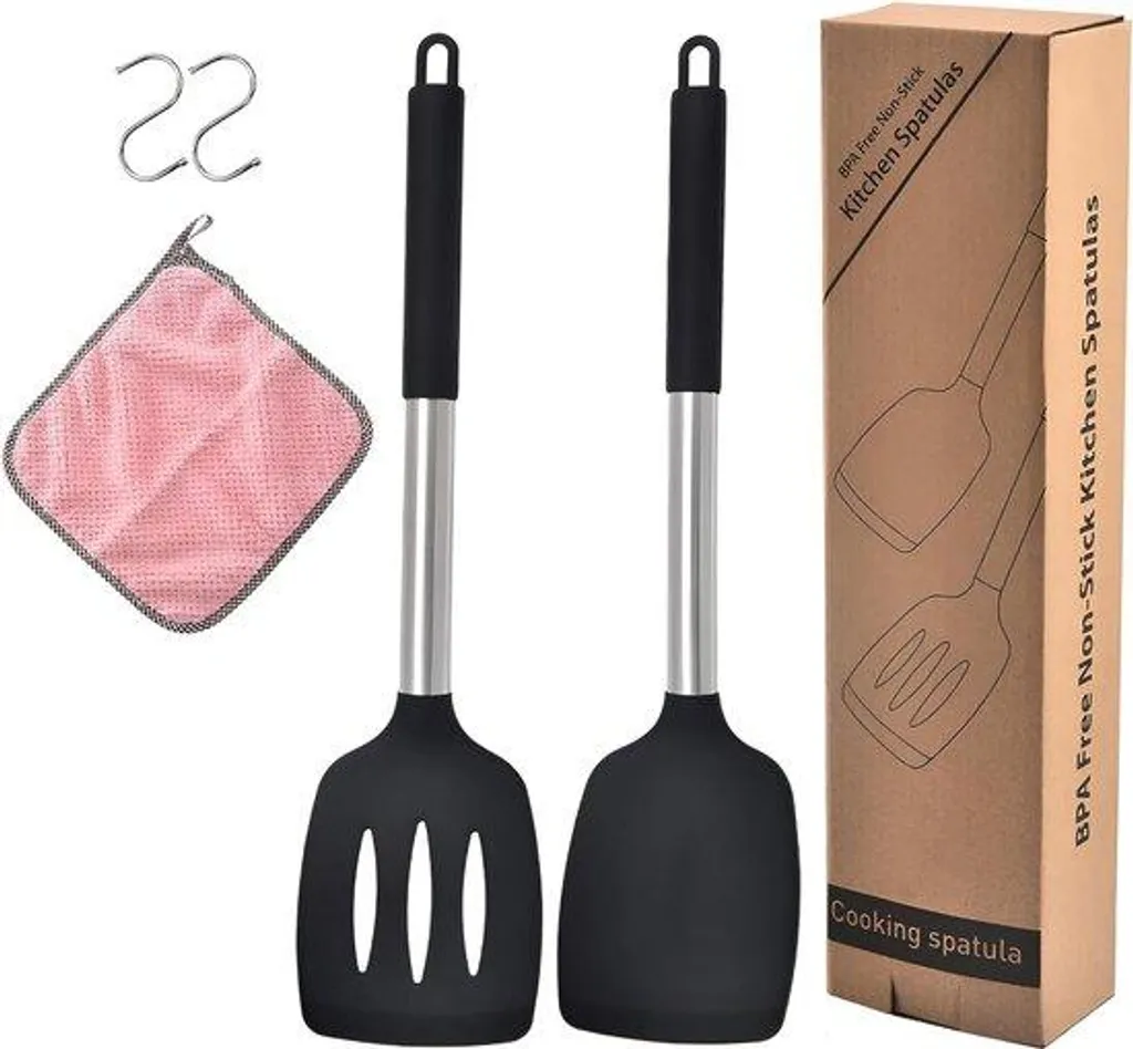 Spatules de cuisine en silicone pour pâtisserie et cuisson noir et inox