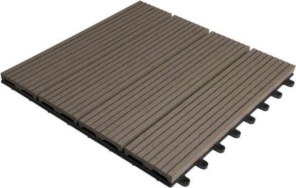 Patio-Tegel-Set mit Kliksystem - 11-Stück - Wetterfest & Stabil - Gartenpflaster, Pflastersteine - 30x30x1,8 cm - Dunkelbraun