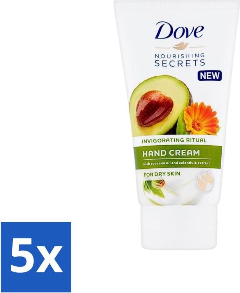 Dove Nourishing Secrets – Handcreme – Avocadoöl & Ringelblumenextrakt – Für trockene Haut – 75 ml - Vorteilspack - 5 Stücke