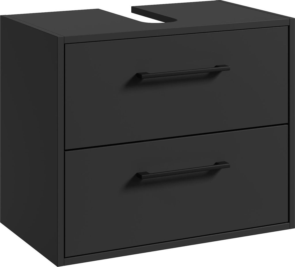 Waschbeckenunterschrank Florence 60 x 35 cm Schwarz Matt - Hängender Badezimmerschrank mit 2 Schubladen