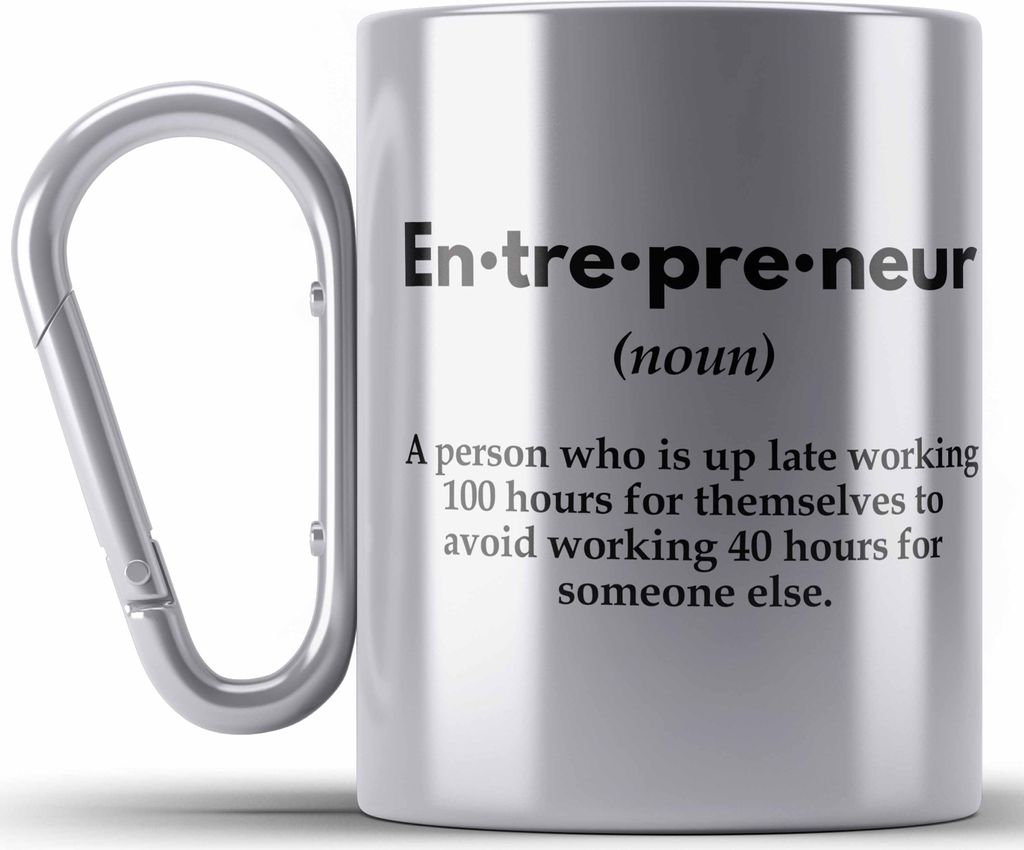 Trendation - Entrepreneur Edelstahl Tasse Karabiner Entrepreneurship Geschenk Spruch Motivation Idee (Silber)