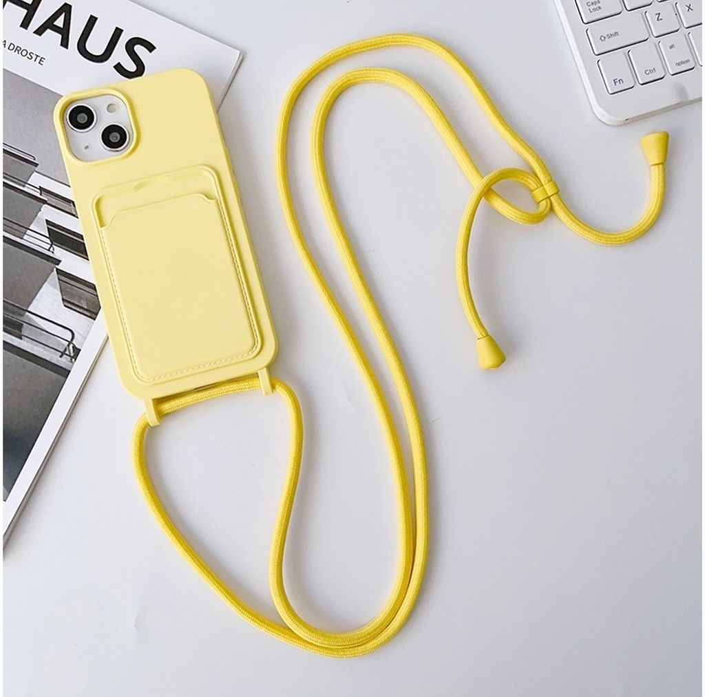 Mobigear Lanyard Card iPhone 15 Plus Silikon Handykette mit Kartenhalter - Gelb