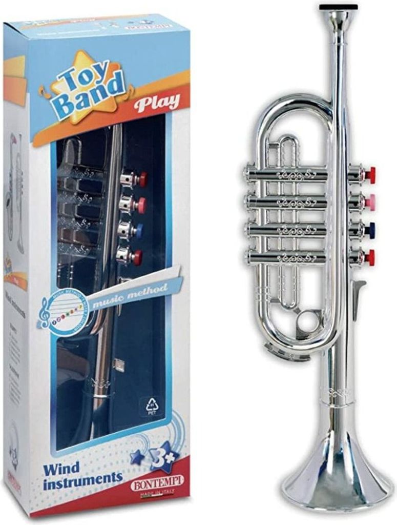 Bontempi 32 4231 Trompete mit 4 farbigen Tasten/Noten, Silber