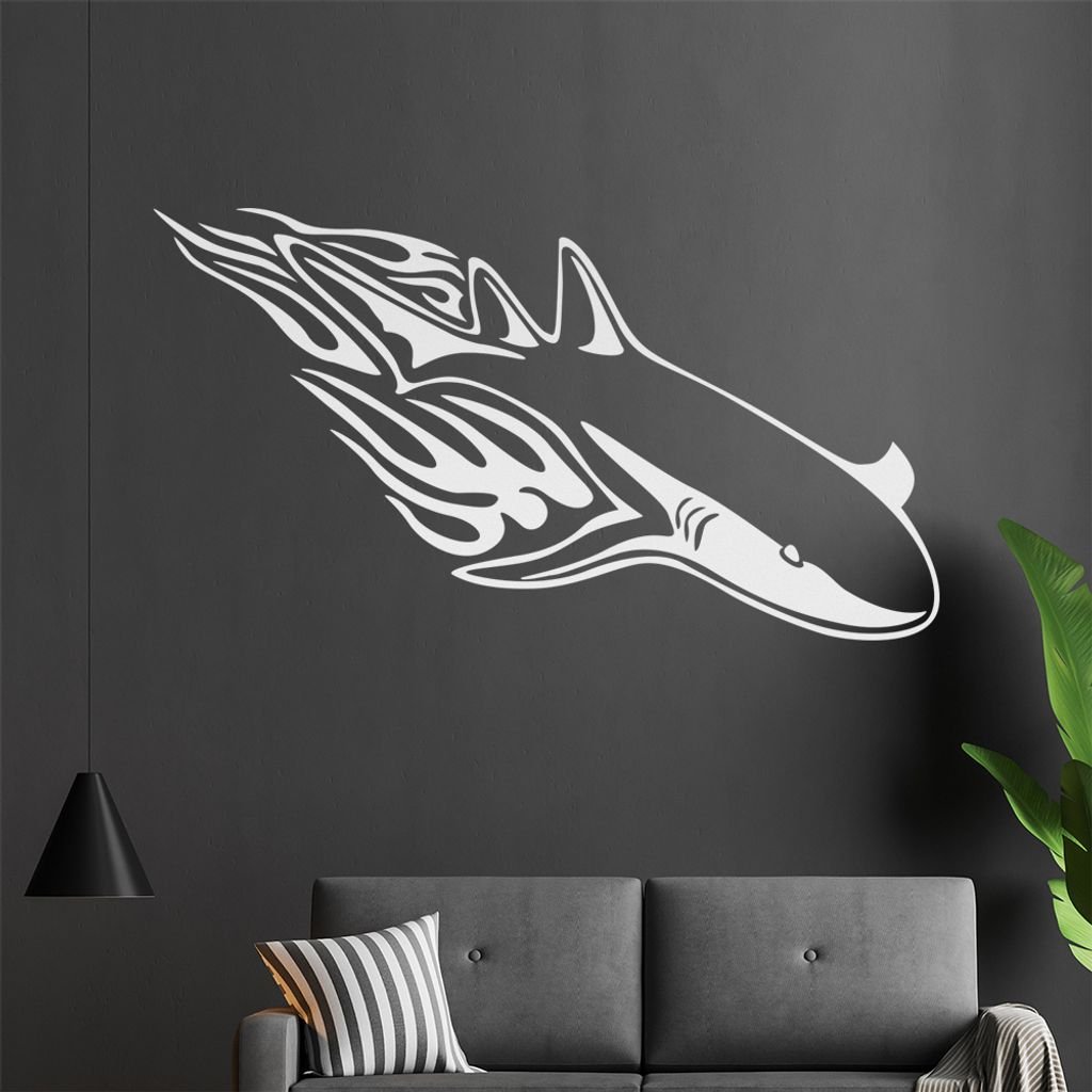 Flammen Hai Wandtattoo in 6 Größen - Wandaufkleber Wall Sticker - Dekoration, Küche, Wohnzimmer, Schlafzimmer, Badezimmer