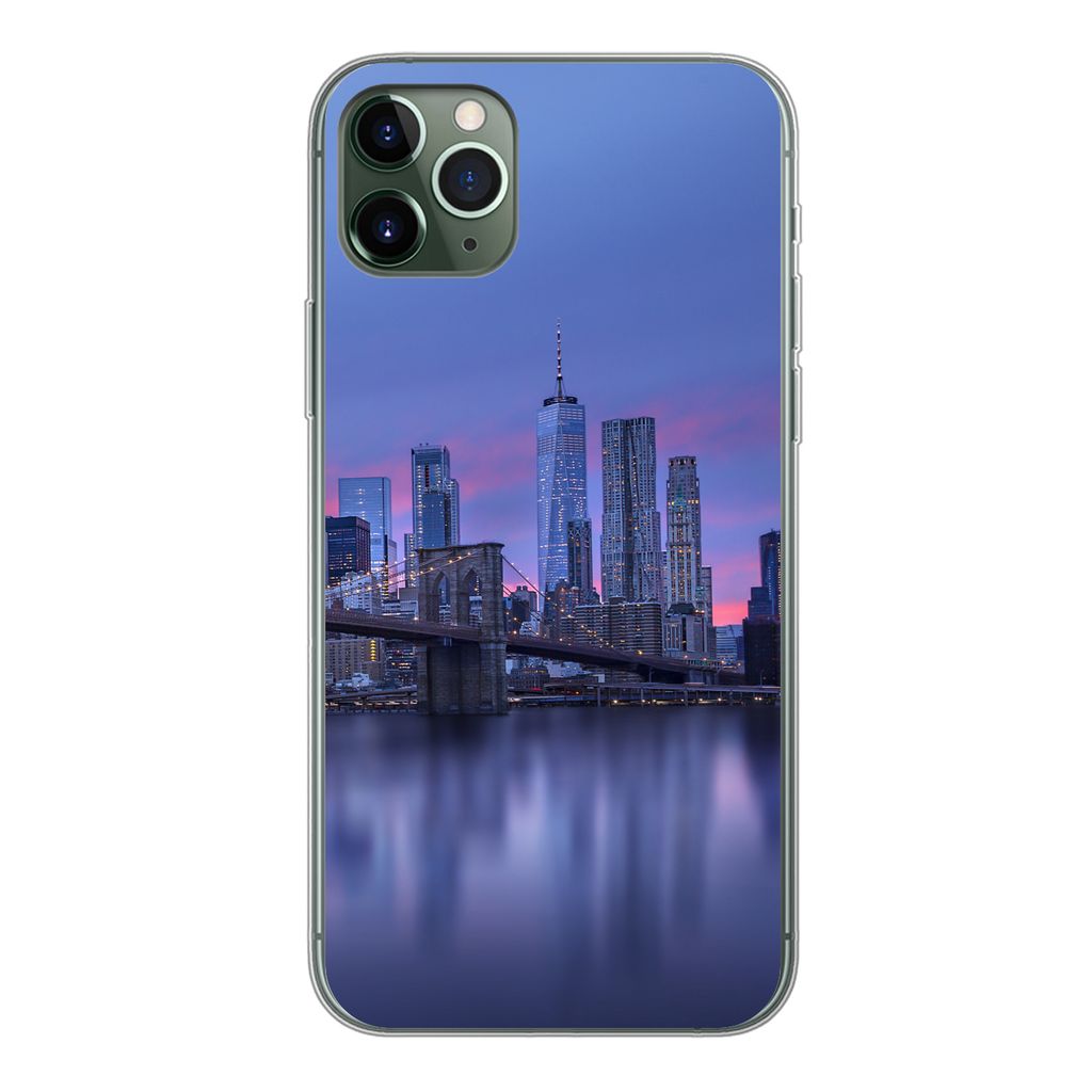 MuchoWow Handyhülle Schutzhülle Hülle für iPhone 11 Pro Max New York - Wasser - Brücke Silikon Softcase Handy Hülle - Schutz
