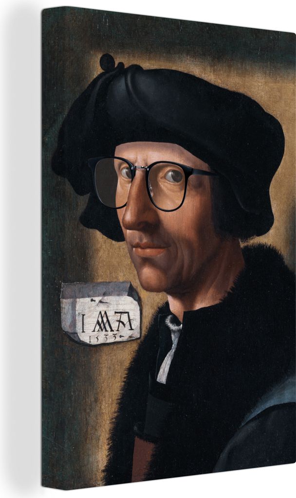 OneMillionCanvasses - Leinwandbilder - 90x140 cm, Selbstporträt - Jacob Cornelisz van Oostsanen - Brille, Wandbilder Kunstdruck Wanddekoration -...