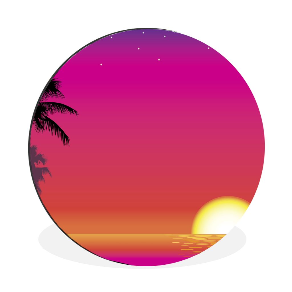 MuchoWow Aluminium Wandkreis Eine Illustration eines farbenfrohen Himmels durch die Sonne Ø 30 cm Wanddeko Modern Wohnzimmer - Wand Bild - Wohnz...